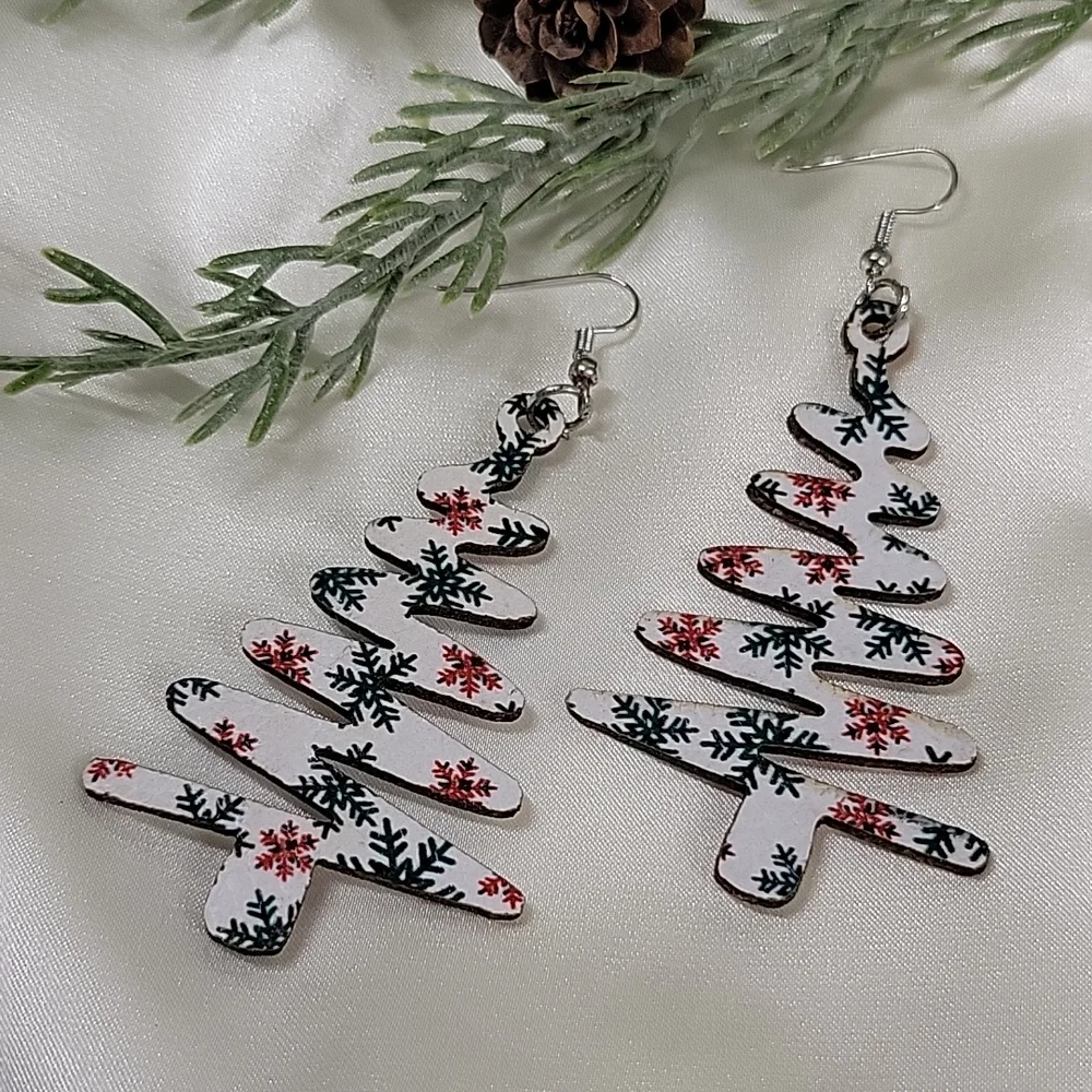 Holiday Tree Leather Drop Earrings - Picture 1 of 4